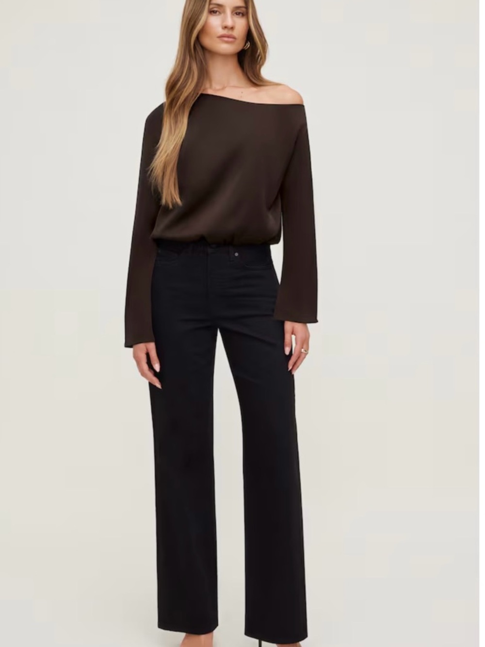Dynamite Off-Shoulder Long Sleeve Top in Dark Brown